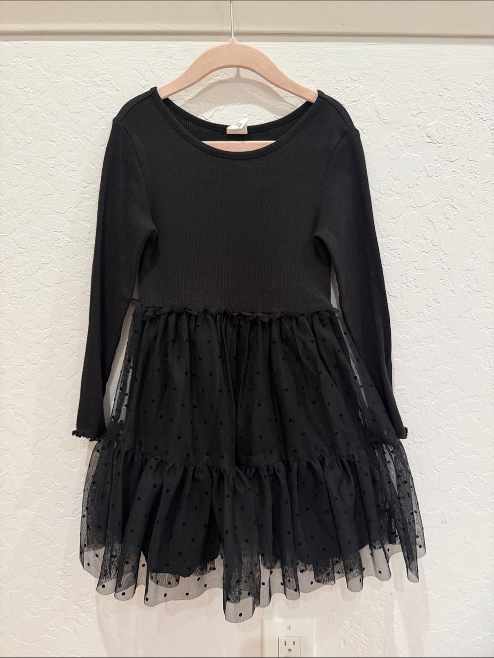 GAP Black Long-Sleeve Tulle Dot Tiered Dress for Girls